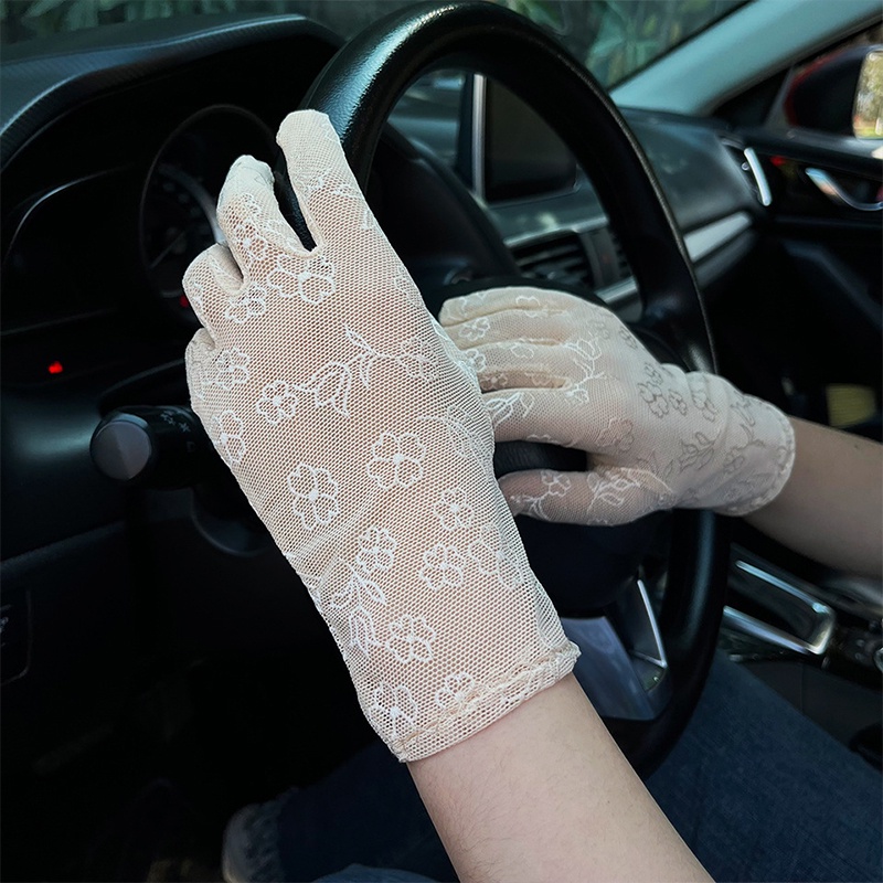 1 Đôi Găng Tay Lụa Dài Chống Tia UV Thêu Hoa Thời Trang