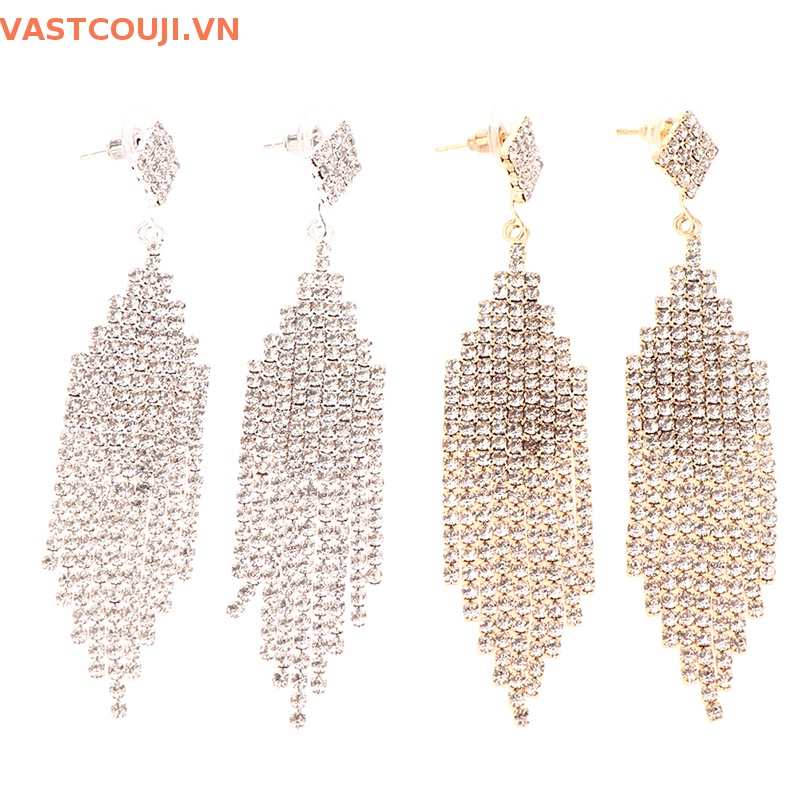 Bông Tai Mạ Bạc 925 Dáng Dài Đính Pha Lê Lấp Lánh Phong Cách Cổ Điển Cho Nữ