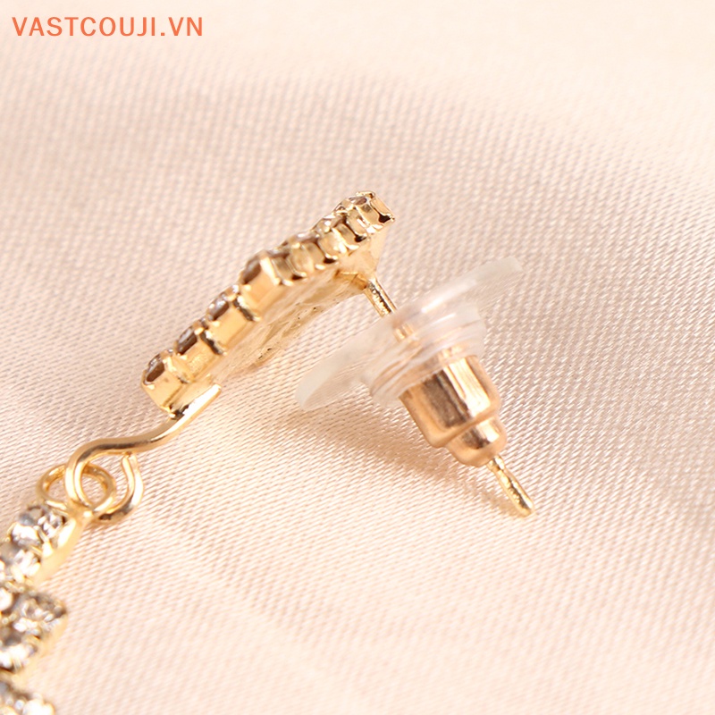 Bông Tai Mạ Bạc 925 Dáng Dài Đính Pha Lê Lấp Lánh Phong Cách Cổ Điển Cho Nữ