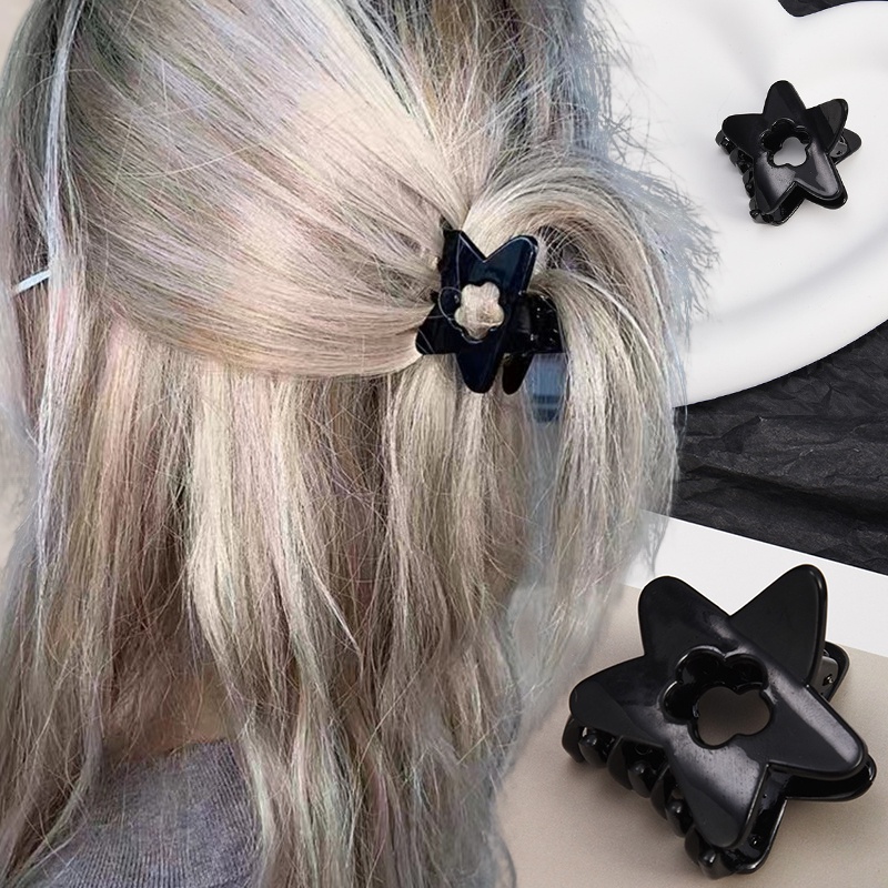 Kẹp Tóc Đuôi Ngựa Hình Ngôi Sao / Bông Hoa Màu Đen Ngọt Ngào Thời Trang Cho Bé Gái