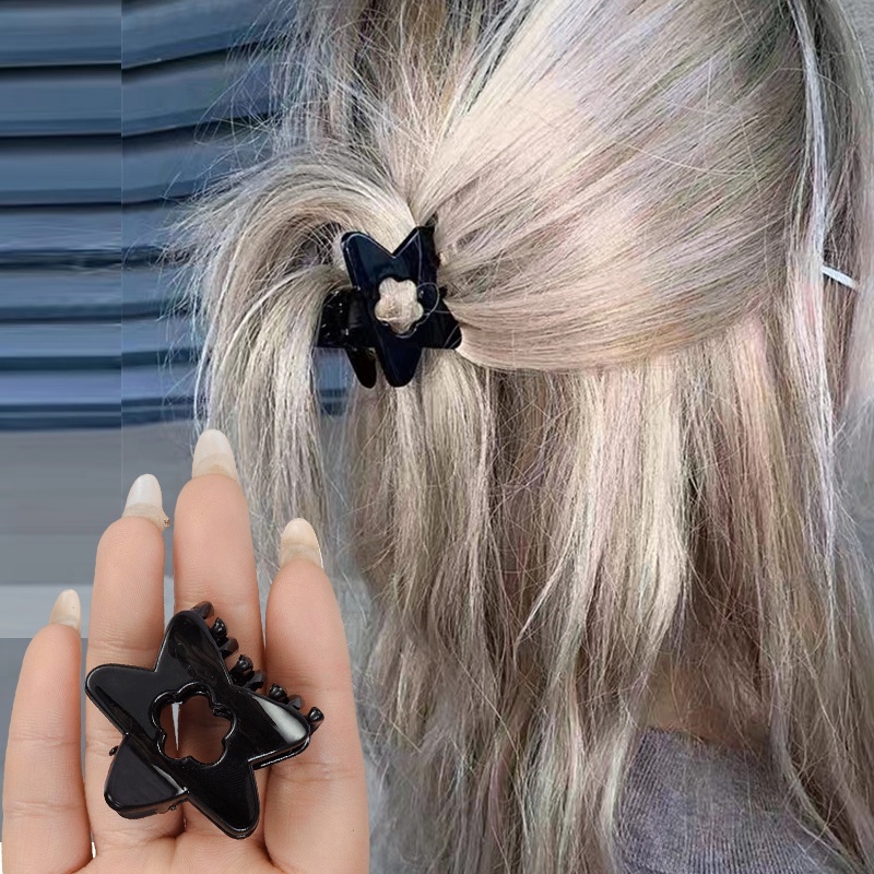 Kẹp Tóc Đuôi Ngựa Hình Ngôi Sao / Bông Hoa Màu Đen Ngọt Ngào Thời Trang Cho Bé Gái