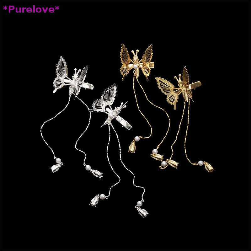 Kẹp Tóc Hình Bướm Đính Ngọc Trai Phối Tua Rua Phong Cách Retro Cho Nữ Mới