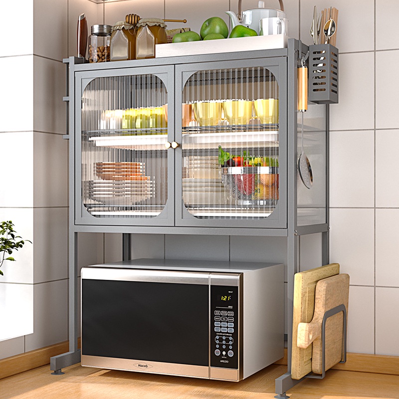 Tủ đựng bát 2 ngăn có cánh tủ chống bụi nhà bếp, Tủ đựng gia vị, Kệ để lò vi sóng nấu ăn gia dụng