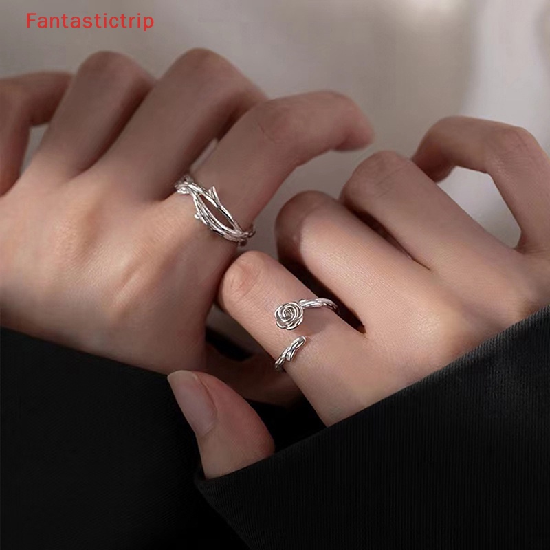 1 Cặp Nhẫn Đeo Tay Kim Loại Hình Hoa Hồng Sáng Tạo Có Thể Điều Chỉnh Kích Cỡ Cho Cặp Đôi