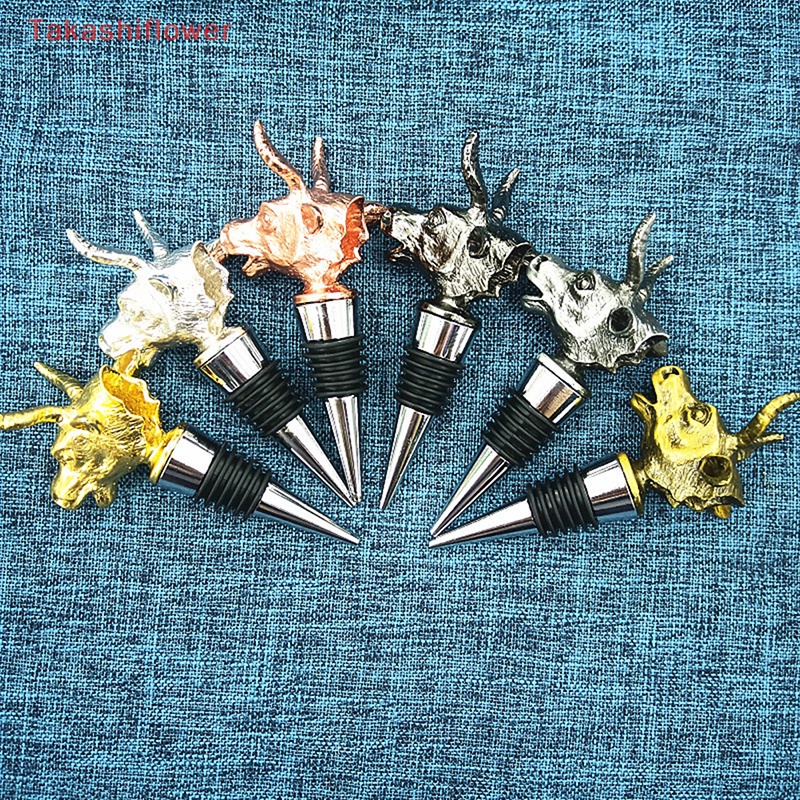 Nút Chặn Bảo Vệ Chai Rượu Chia Ngăn Hình Đầu Bò Bằng Hợp Kim Kẽm