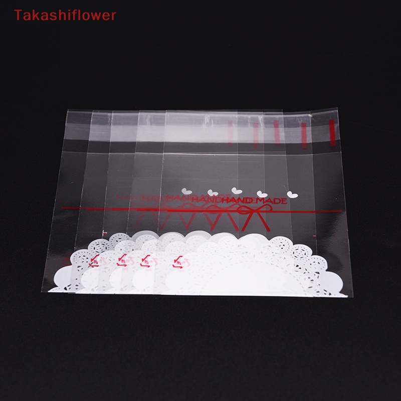 Set 100 Túi Nhựa Đựng Bánh Kẹo Tự Dính In Họa Tiết Ren Nơ Xinh Xắn