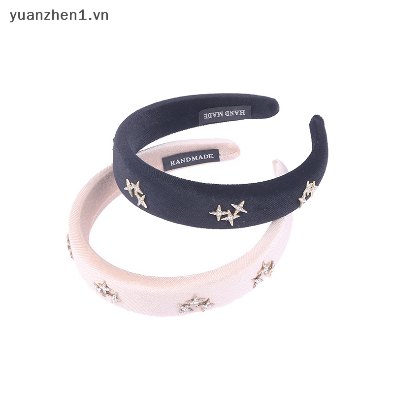 Băng Đô Nhung Đen Đính Đá Lấp Lánh Phong Cách Retro Cho Nữ