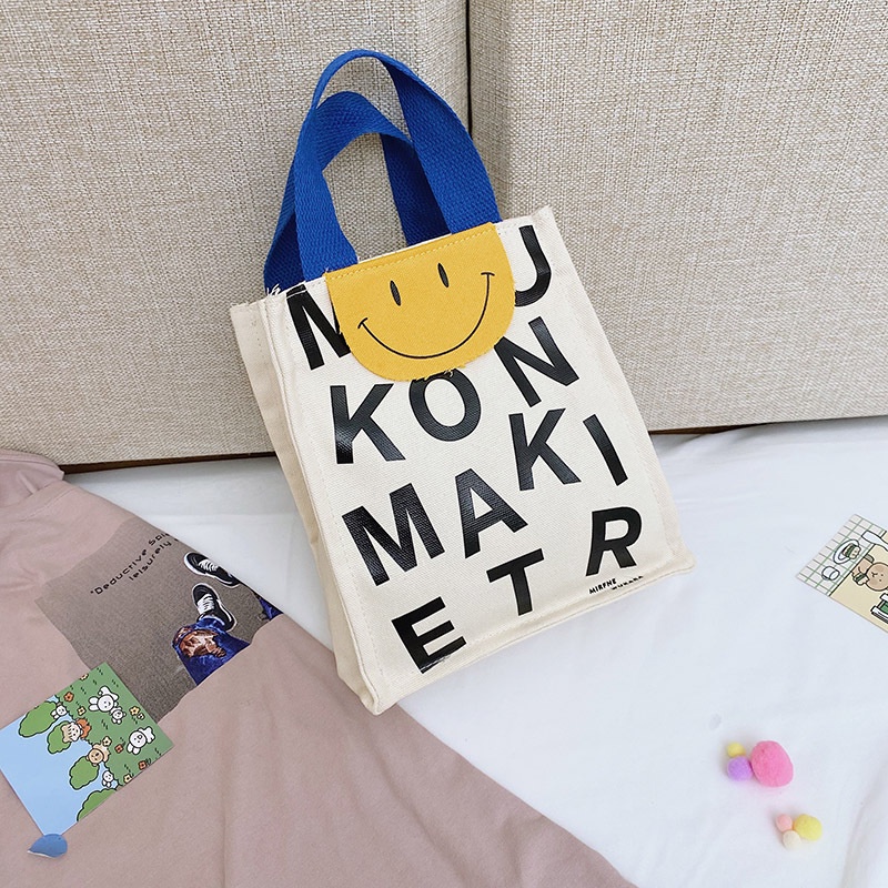 Túi Đựng Hộp Cơm Trưa Xách Tay Vải Bố In Hình Mặt Cười Nhỏ Nhắn Thời Trang 2023 18X