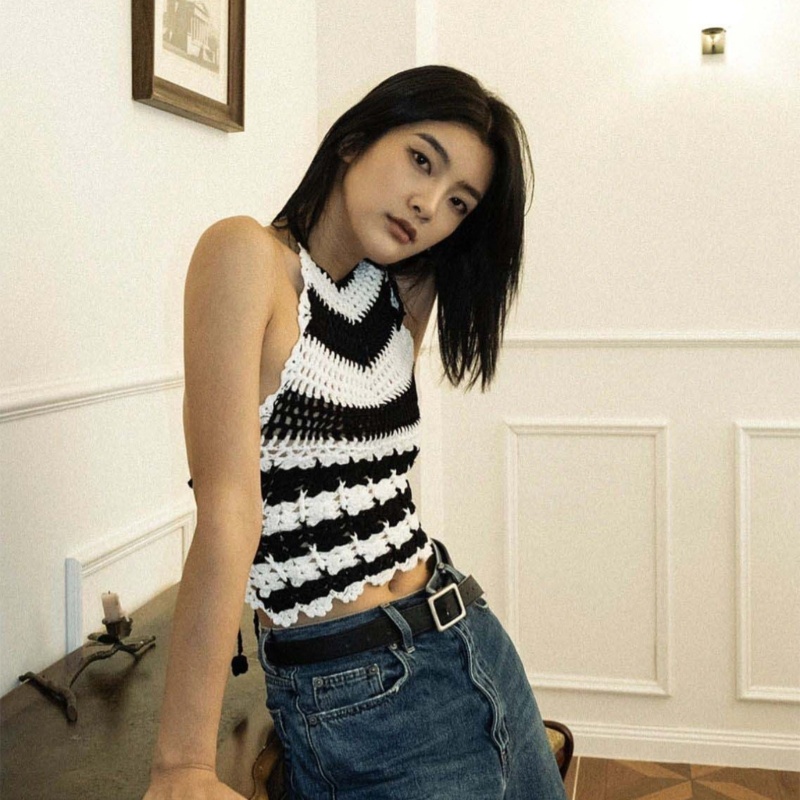 Áo Croptop Dệt Kim Hai Dây Gợi Cảm Cho Nữ