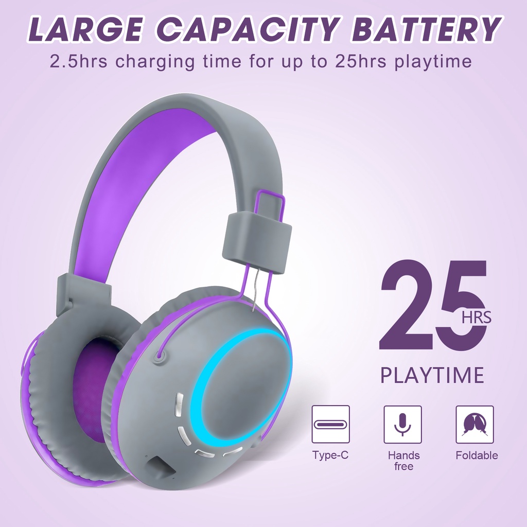 Tai Nghe Chụp Tai AKZ-B56 Kết Nối Bluetooth Không Dây Phát Sáng Hỗ Trợ Thẻ Nhớ TF