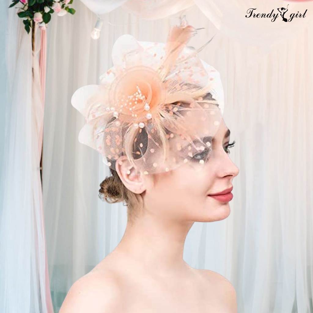 Tl.2 Phụ Kiện Cài Tóc Trang Trí Tóc Cho Cô Dâu Hình Nón Lưới Đính Hoa Lông Vũ Trang Trí Tiệc Cưới Sân Khấu