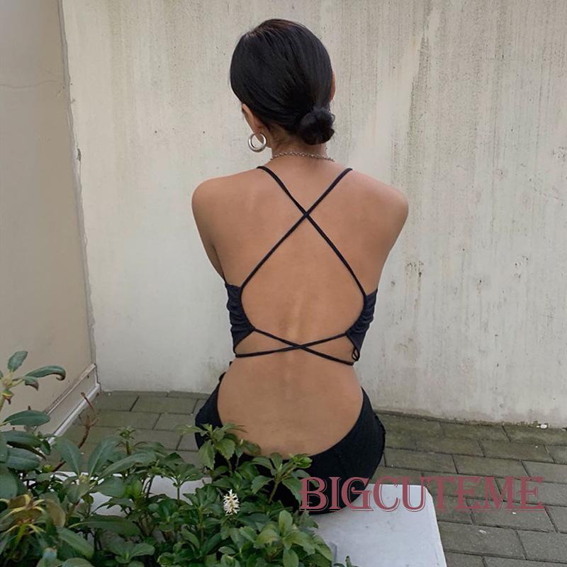 Áo Tank Top Hai Dây Cổ Chữ V Màu Trơn Thời Trang Dành Cho Nữ Đen