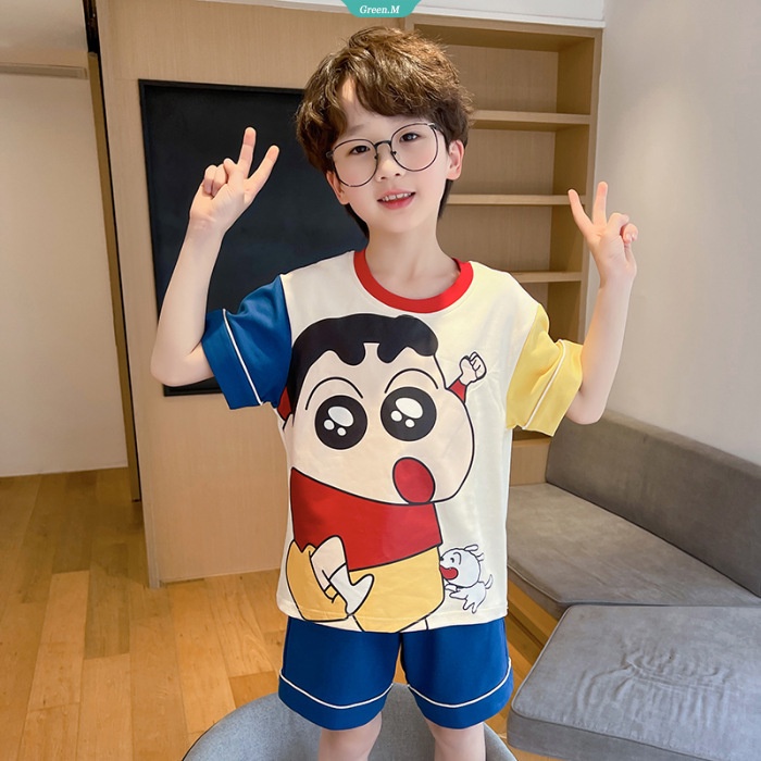 Bộ Đồ Ngủ Tay Ngắn In Hình Cậu Bé Bút Chì Shin-chan Pikachu Dễ Thương Thoải Mái Thời Trang Cho Bé [GM]