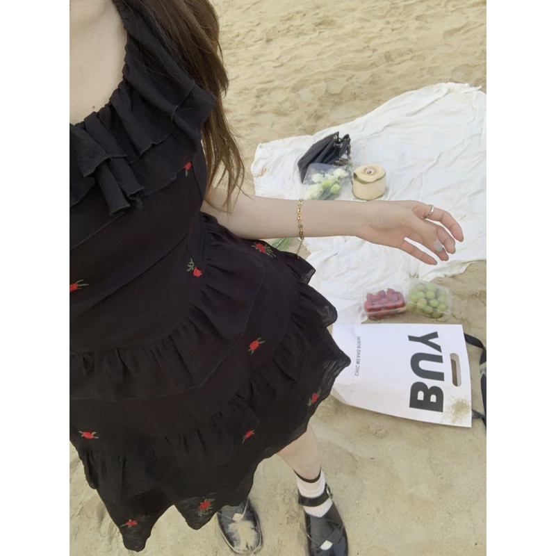 Đầm Ngắn Mùa Hè Thêu Họa Tiết Viền Bèo Thời Trang Cho Nữ