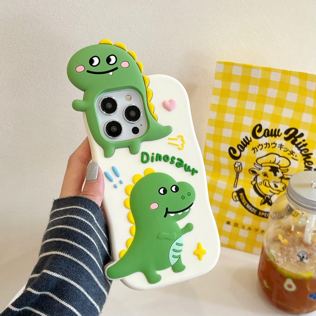 Ốp Điện Thoại Silicon TPU Mềm Hình Khủng Long Hoạt Hình 3D Bảo Vệ Toàn Diện Chống Sốc Cho iPhone 14 13 12 11 Pro Max