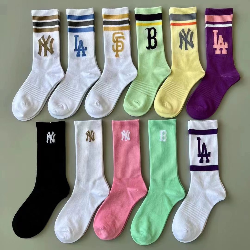 Vớ Thể Thao Cotton Hàn Quốc NY LA Harajuku Kẻ Sọc Màu Trơn Cho Nữ