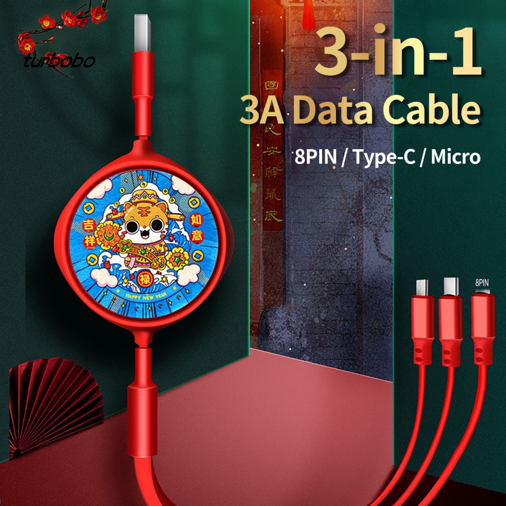 Cáp Sạc Nhanh 8Pin Type-C Micro USB 3 Trong 1 Có Thể Điều Chỉnh Độ Dài