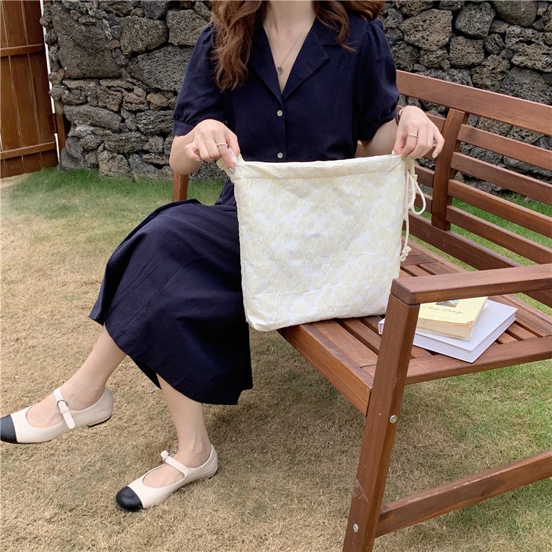 Túi Xách Đeo Vai / Đeo Vai / Đeo Vai / Xếp Ly Cỡ a4 Họa Tiết Hoa Có Dây Rút Phong Cách Hàn Quốc INS Blogger