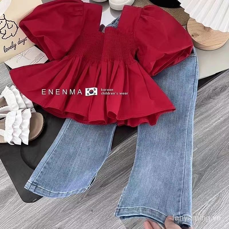 Set Đồ Mùa Hè Hai Món Gồm Áo Jean Phong Cách Phương Tây Thời Trang 2023 Cho Bé Gái UO7V
