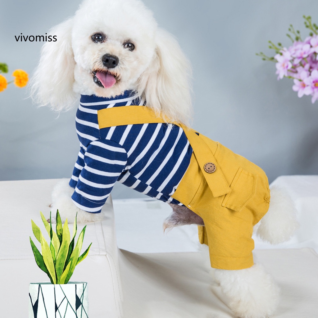 Quần Yếm Giữ Ấm Bằng Vải Cotton Họa Tiết Kẻ Sọc Dễ Thương Dành Cho Cún Cưng