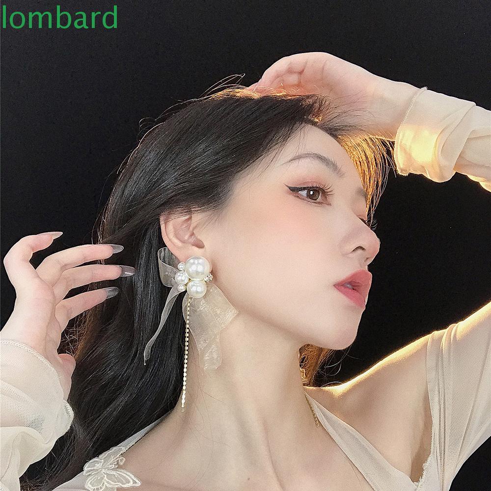 Đôi Bông Tai Dáng Dài Phối Ren Phong Cách Hàn Quốc Thời Trang Cho Nữ