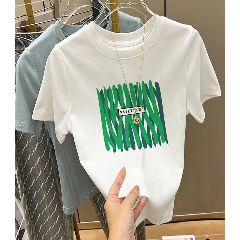 Áo thun NRVP 100% cotton tay ngắn cổ tròn in họa tiết phong cách Hàn Quốc cho nữ