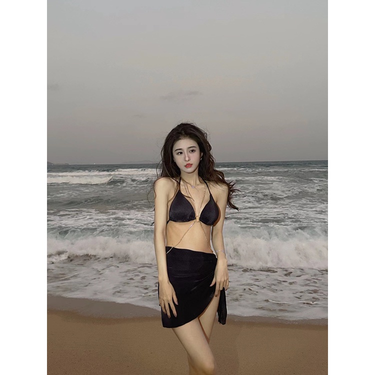 Bộ Đồ Bơi Ba Mảnh Tam Giác Màu Trơn Phong Cách Âu Mỹ Quyến Rũ Cho Nữ