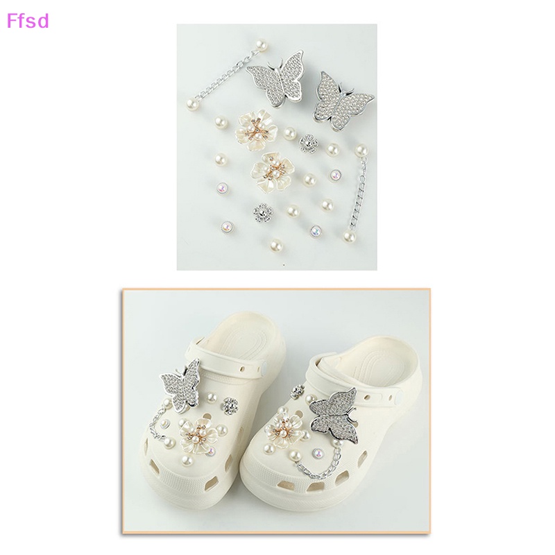 {Ffsd} 1 Bộ Phụ Kiện Giày Croc Hình Bướm Đính Đá Ngọc Trai Có Thể Tháo Rời Trang Trí Giày Quà Tặng Cho Trẻ Em * Hàng Bán Chạy