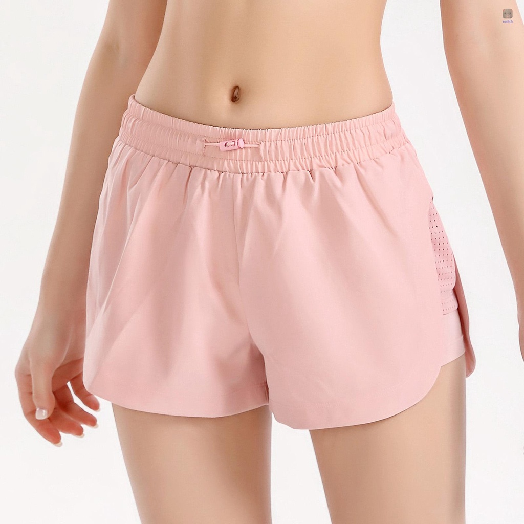 Quần Short Thể Thao 2 Trong 1 Eo Co Giãn Phối Lưới Dành Cho Nữ