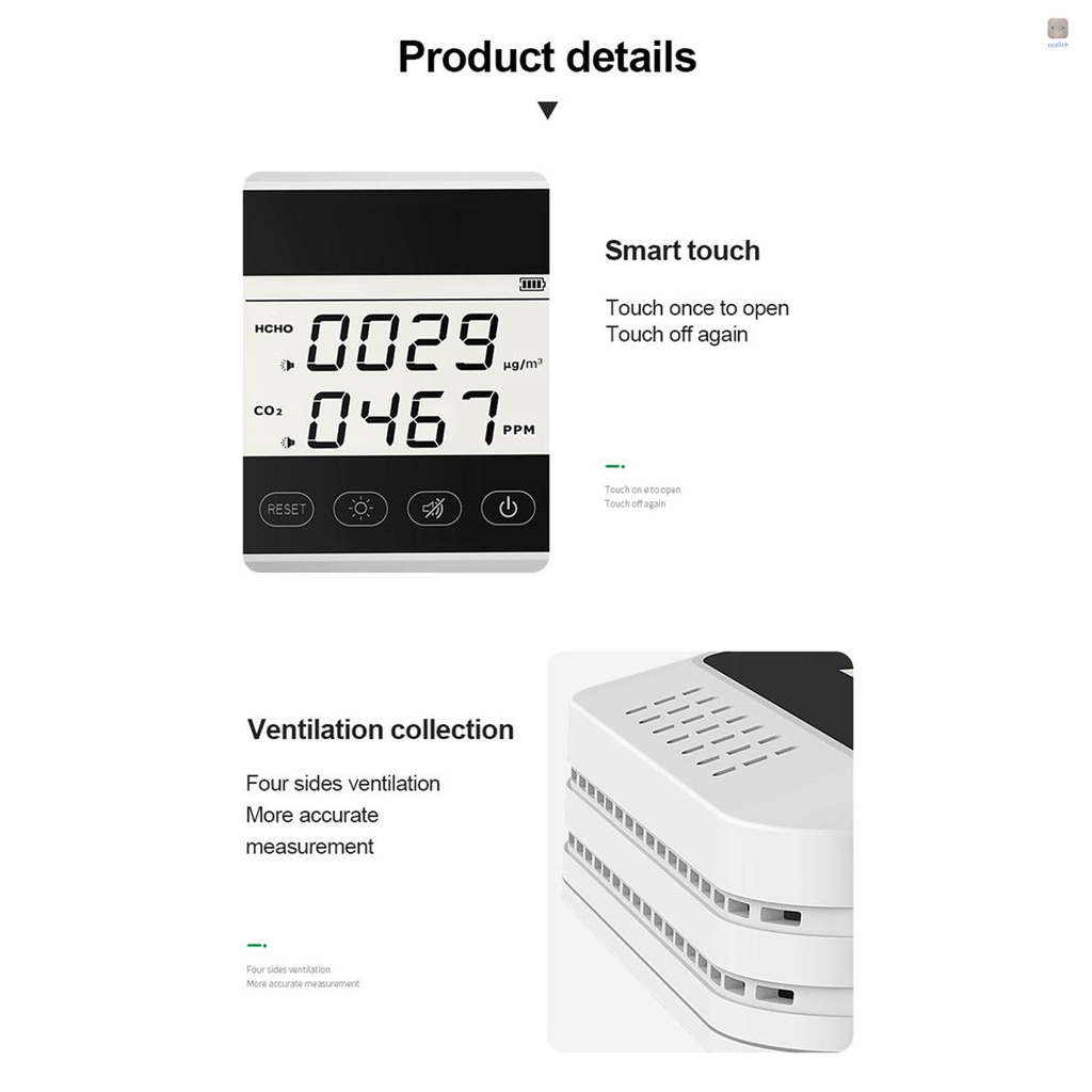 Máy Dò Chất Lượng Không Khí Gắn Tường X7 HCHO CO2 Với Chuông Báo Tiện Dụng Cho Gia Đình