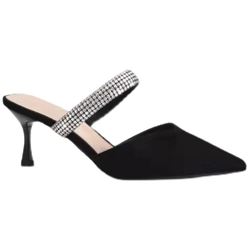 Tóc Thẳng ~ [Hàng Có Sẵn] Niche!Isn Giant Slimmer Look ~ Giày Cao Gót Một Mảnh Mũi Nhọn Đính Đá Thời Trang Cho Nữ