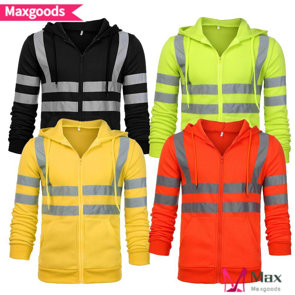 Maxg Hi Viz Vis Áo Hoodie Chui Đầu Có Khóa Kéo Đi Làm Ban Đêm