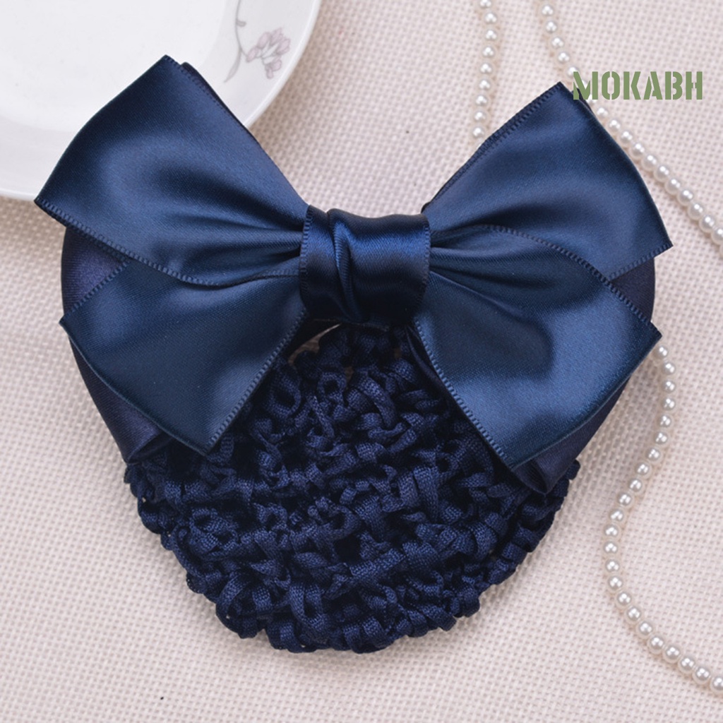 [Mok Abh] Mũ Lưới Thắt Nơ Họa Tiết Sọc Màu Sắc Tương Phản Chống Trượt Trang Trí Tóc Dành Cho Y Tá