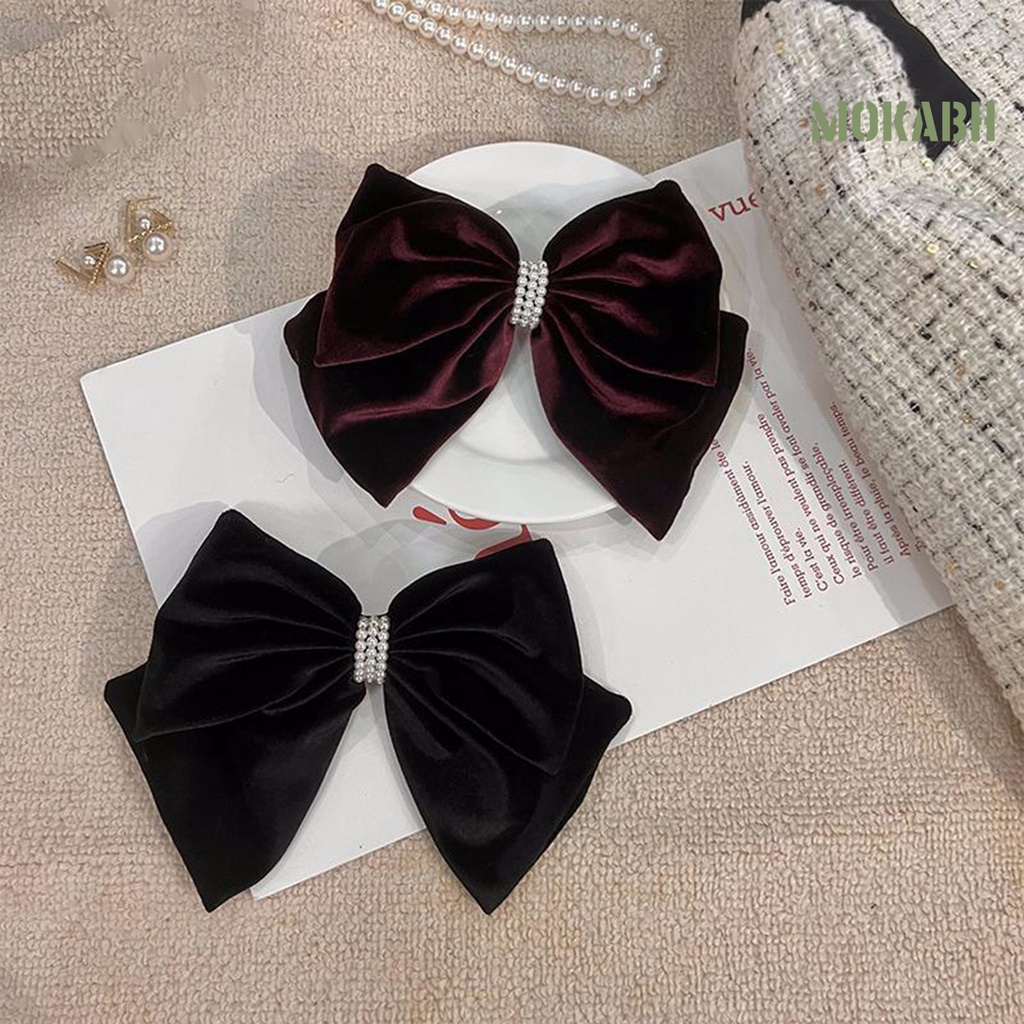 Kẹp Tóc Hình Nơ Đính Ngọc Trai Giả Hai Lớp Chống Trượt Kiểu Công Chúa