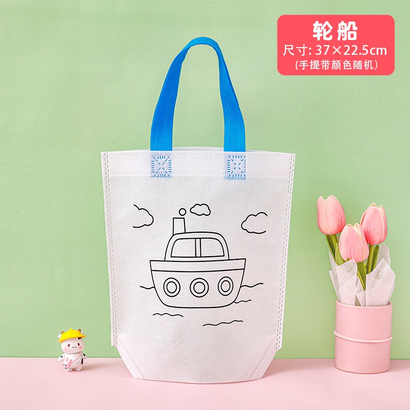 Túi Vải Không Dệt Cầm Tay Vẽ Tranh Hoạt Hình Graffiti DIY Cho Bé