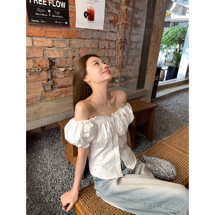 「Nonfatgirl」Áo Kiểu Tay Phồng Ngắn Một Mảnh Phong Cách Hàn Quốc Dễ Phối Đồ Cho Nữ