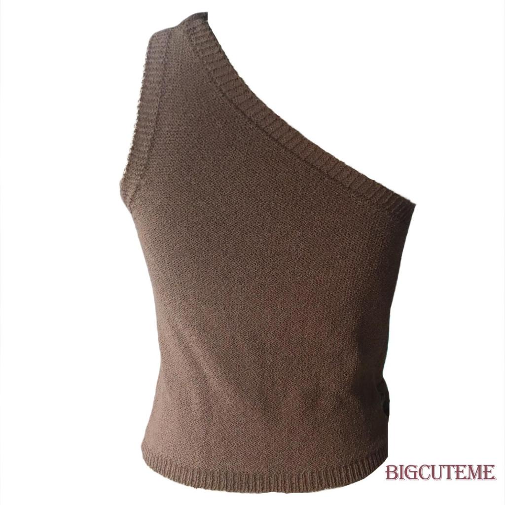 Áo Dệt Kim Sát Nách Màu Trơn Thắt Nơ Một Bên Vai Thời Trang Mùa Hè Cho Nữ