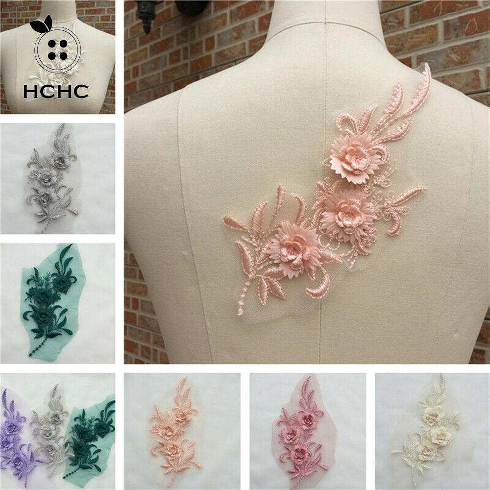 HCHCPhụ kiện hình hoa bằng vải tuyn phối ren đính ngọc trai thêu trang trí váy cưới/ quần áo thủ công DIY