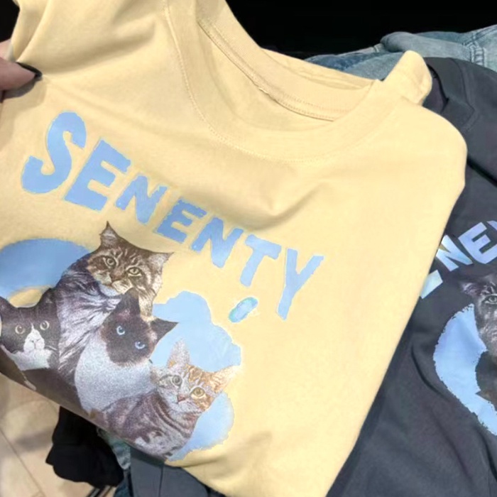 Áo Thun 100% Cotton Tay Ngắn Cổ Tròn In Họa Tiết Phong Cách Hàn Quốc Cho Nữ