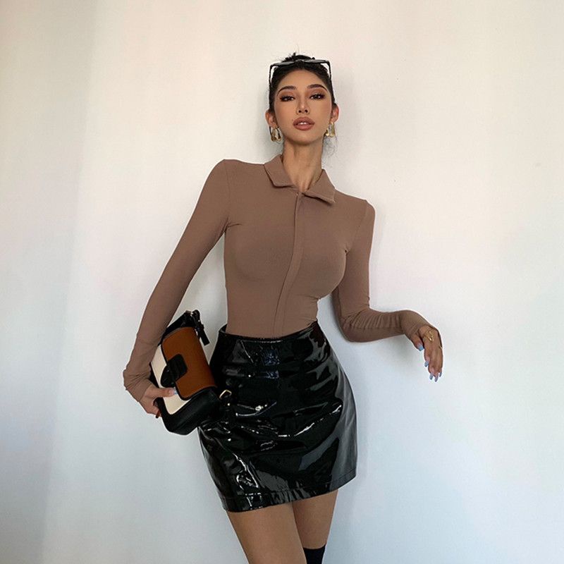 Áo Thun Tay Dài Cổ Bẻ Dáng Ôm Thời Trang Xuân Thu Cho Nữ Z