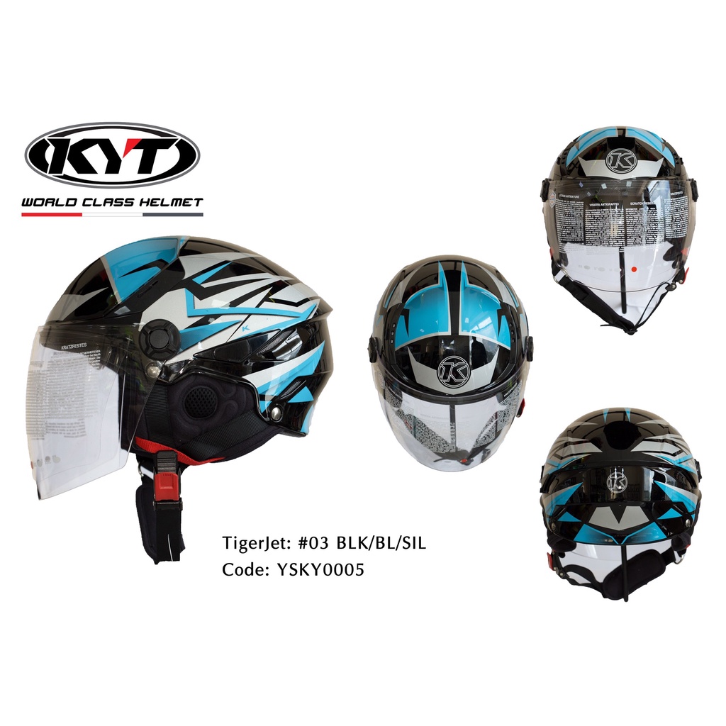 Nón bảo hiểm chính hãng KYT Tiger Jet màu 03 đen xanh bạc