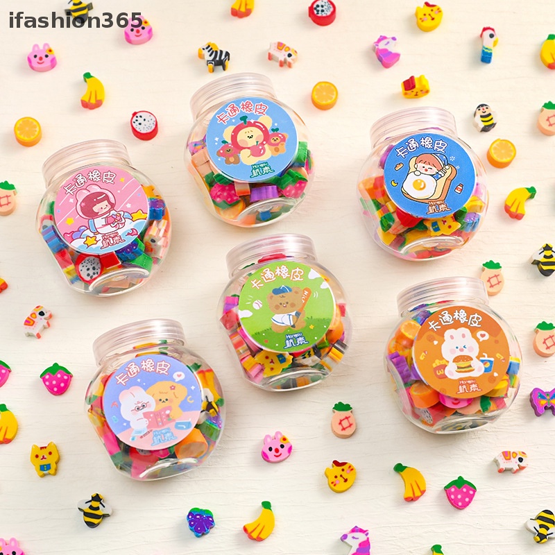 Set 50 Gôm Tẩy Mini Bằng Cao Su Hình Động Vật / Trái Cây Dễ Thương Sáng Tạo ifashion365
