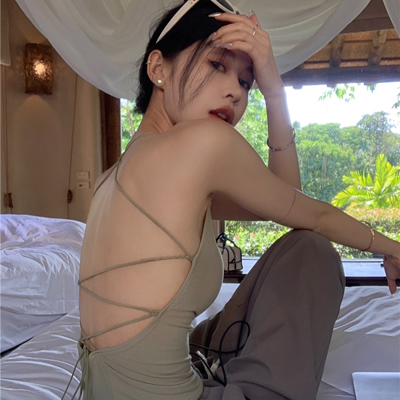 IELGY    Áo Hai Dây Hở Lưng Phong Cách Pháp Sang Trọng Cho Nữ