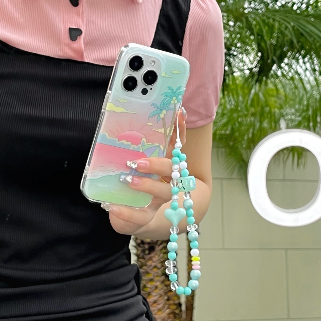 Ốp Điện Thoại Chống Sốc Hai Mặt Họa Tiết Cây Dừa / Bãi Biển Kèm Dây Đeo Dành Cho IPhone 14 13 12 11 Pro Max