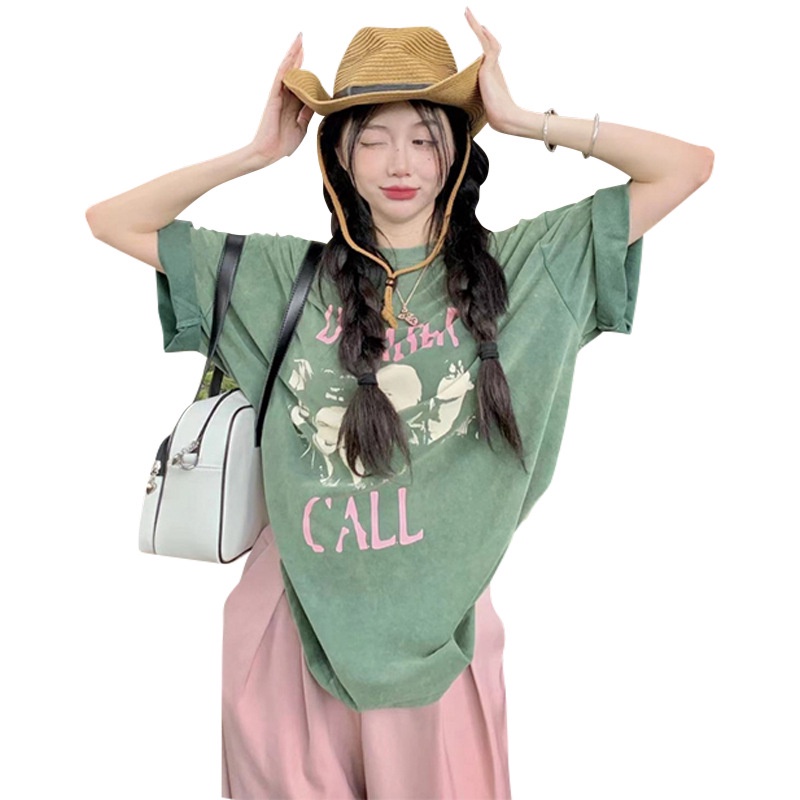 Áo Thun Ngắn Tay Dáng Rộng In Họa Tiết Phong Cách Retro