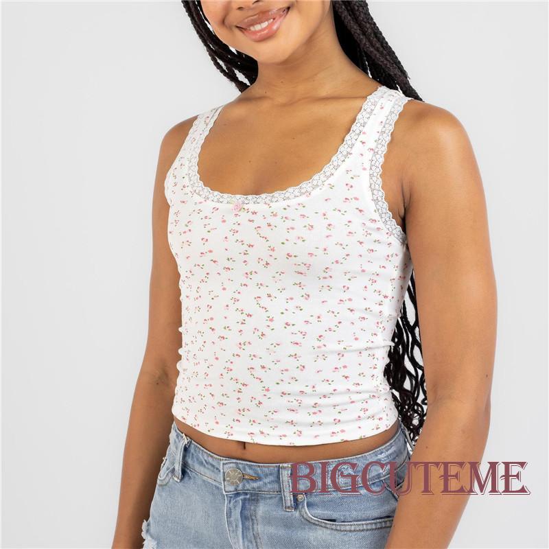 Áo Croptop Không Tay Cổ Chữ U In Hoa Thời Trang Mùa Hè Dành Cho Nữ