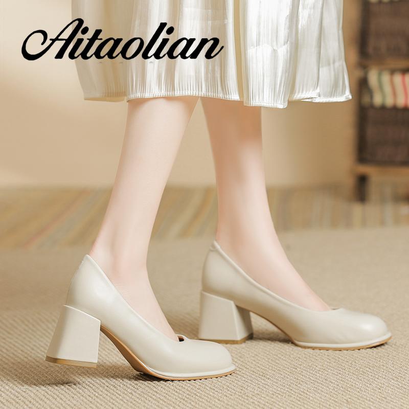 Giày Cao Gót 5cm Da Thật Mũi Vuông Phong Cách retro Anh Quốc Cho Nữ