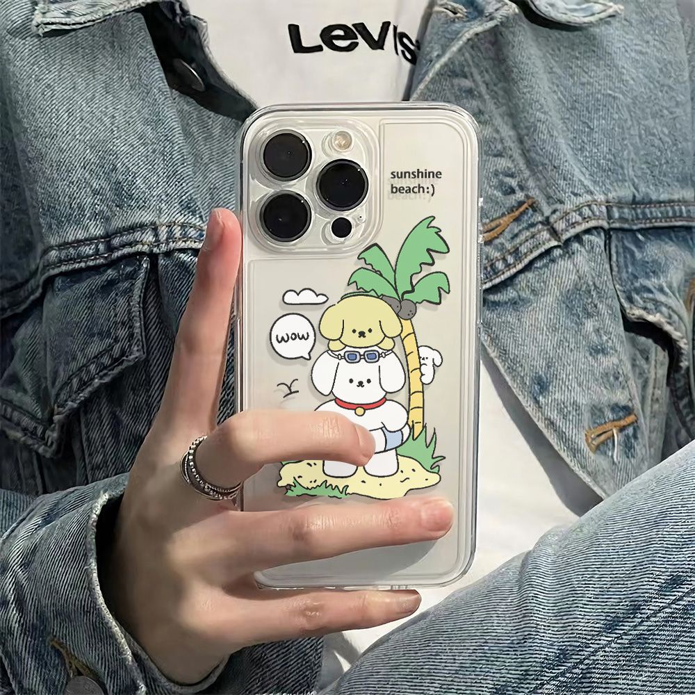 ✅Ốp Điện Thoại Mềm Chống Sốc Hình Cún Và Dừa Đơn Giản Cho Iphone 13 78 plus 14Pro 12 11Max6In 1LRK