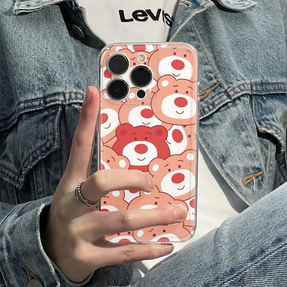 ✅Ốp Điện Thoại Mềm Chống Sốc Họa Tiết Gấu Và Dâu Tây Cho iPhone1278plus 11max 13 6In Apple 14pro LJ9Q