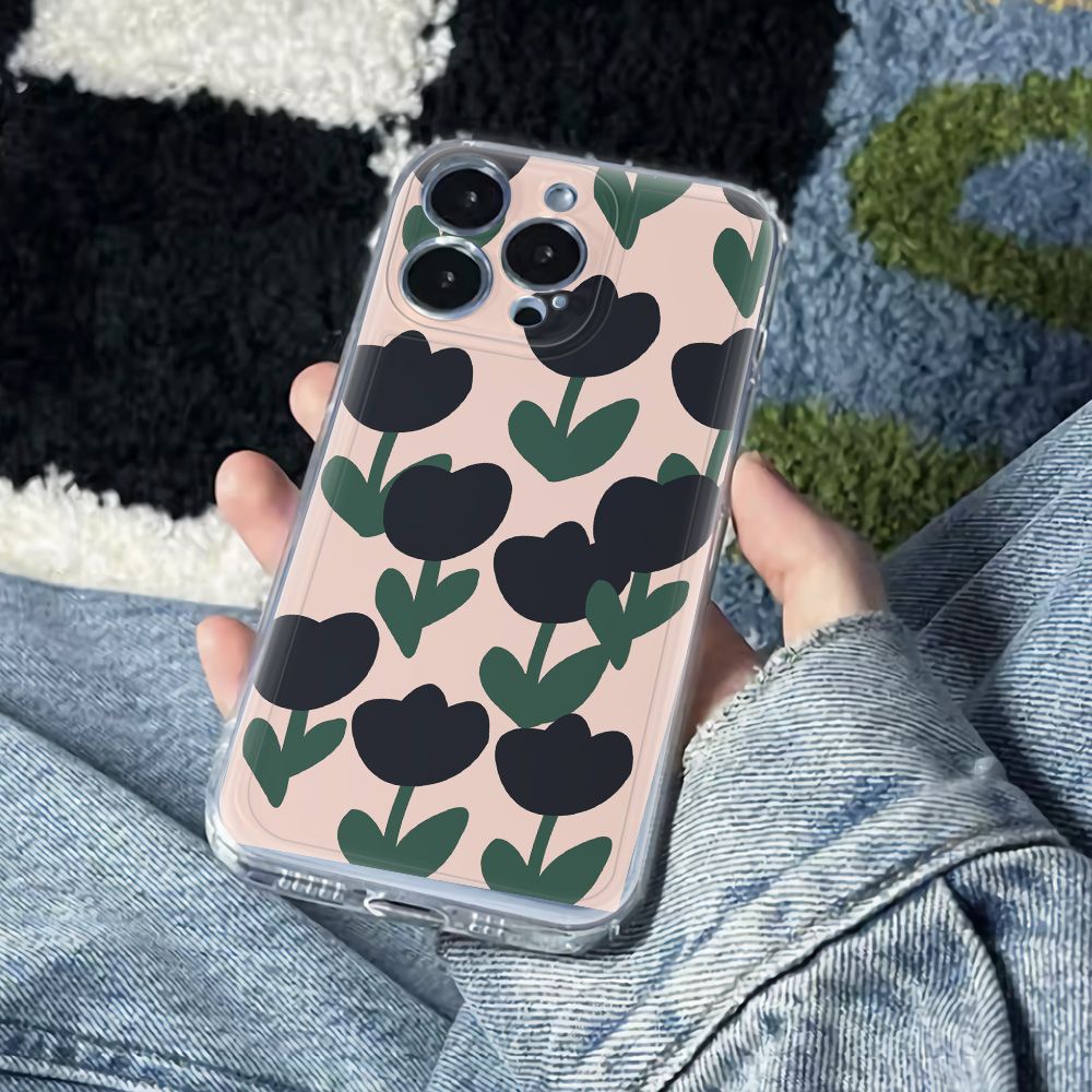 ✅Ốp Điện Thoại Mềm Hình Hoa Tulip Đen Chống Sốc Cho Iphone12 14pro78 13 max11 Plus6In OQGO